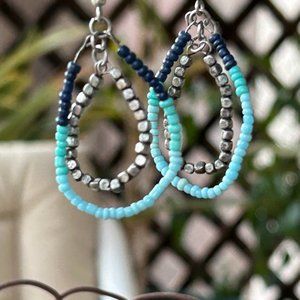 Turquoise and Melanite and Sodalite earrings,  Handmade, 1.5 inches long